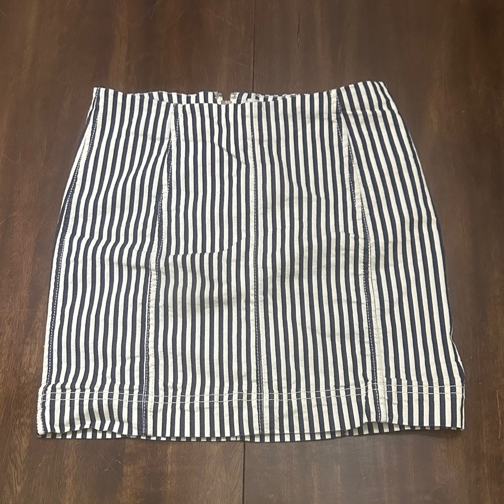 Jolt Navy Blue and White Striped Pencil Skirt